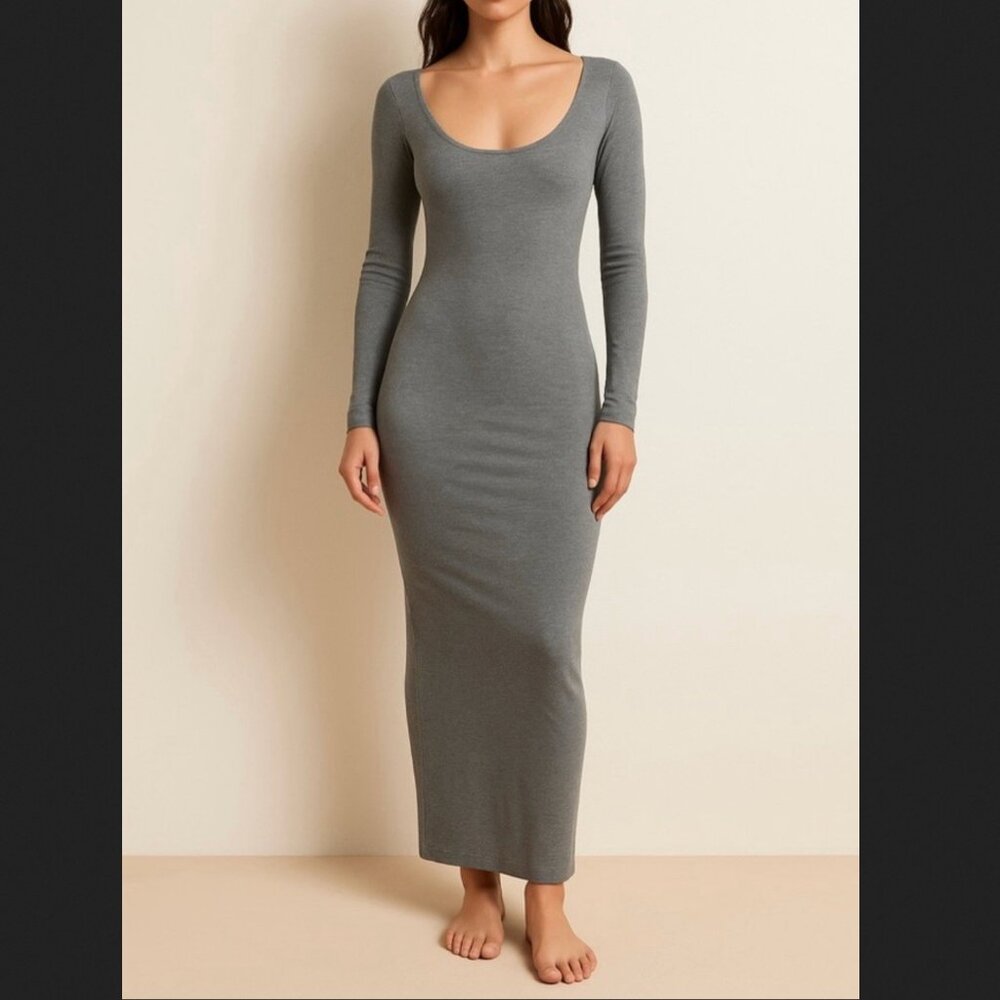 NWT size Large SKIMS Soft Lounge Long Sleeve Dress Heather Gray